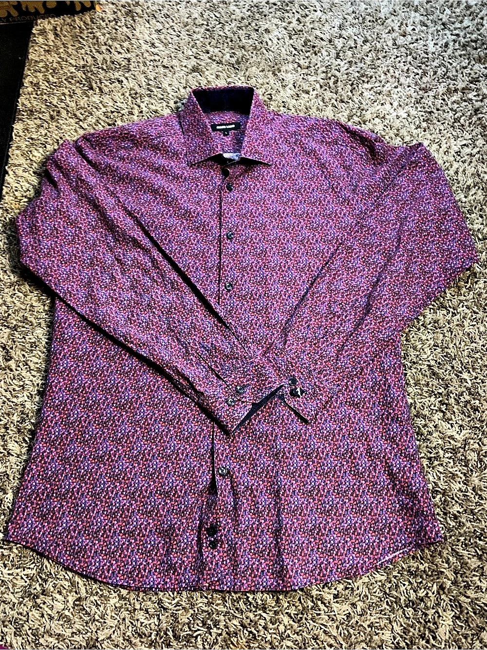 JARED LANG Men's Large Abstract Mosaic Pixel Print Button Up Dress Shirt